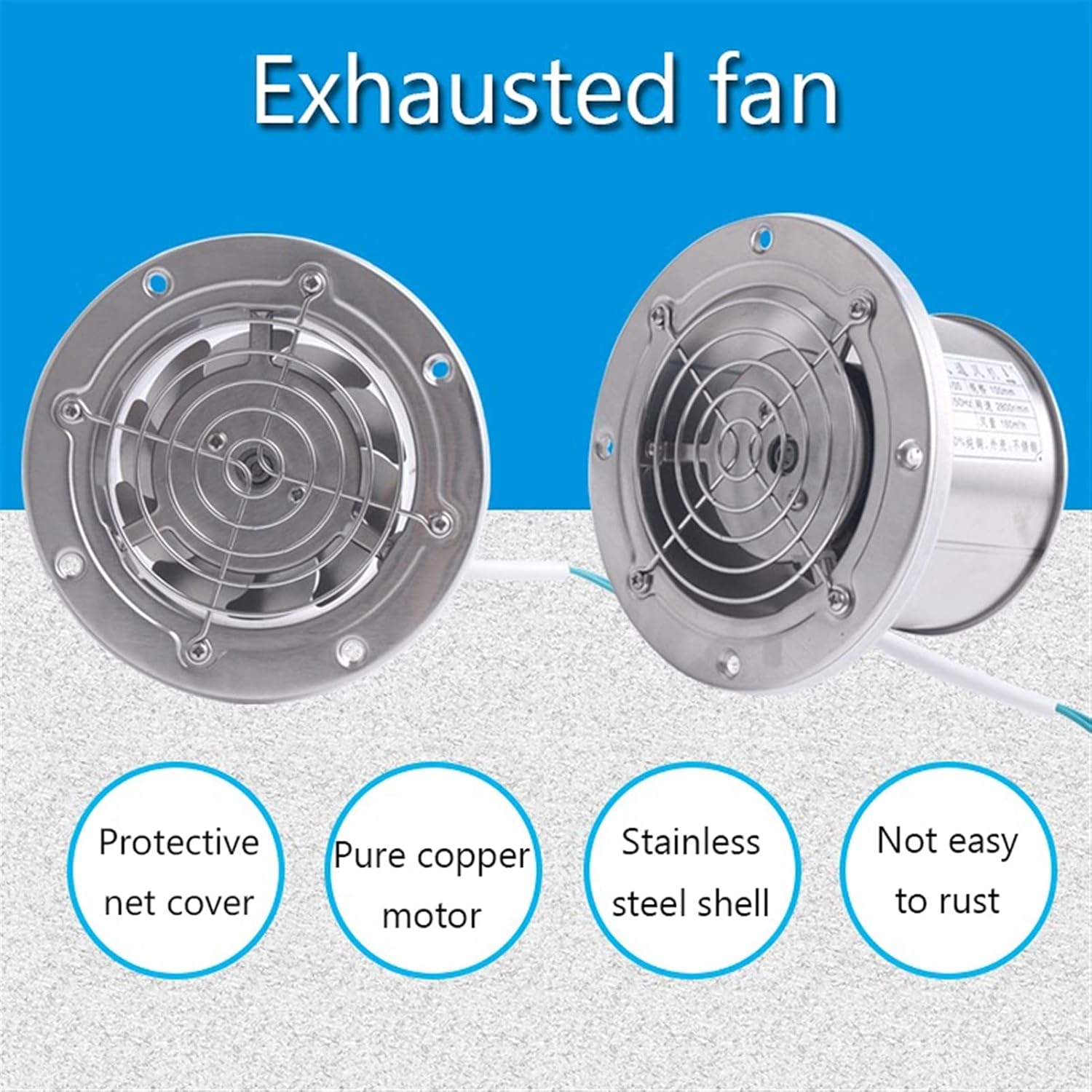 壁排気ファン 排気ファン 4インチ インラインパイプ キッチン ステンレススチール ダクトファン トイレ ネットカバー付き バスルーム 壁換気扇 換気扇 換気換気扇 素晴らしい価格 4インチ