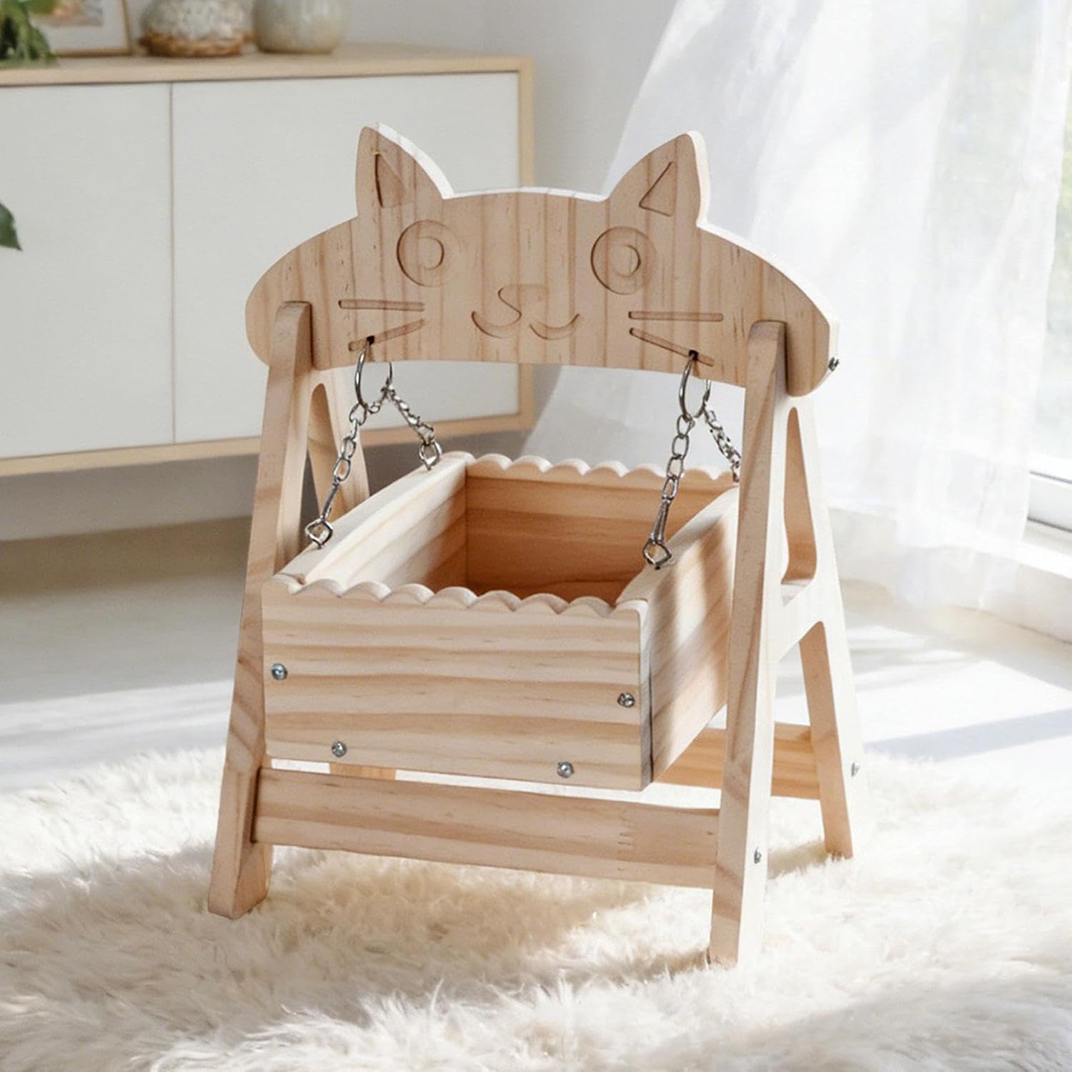 Wood Chinchilla Toy Hammock Hamster Swing Hammock Cage Accessories Resting Areas Hanging Chinchilla Bed for Indoor Habitat