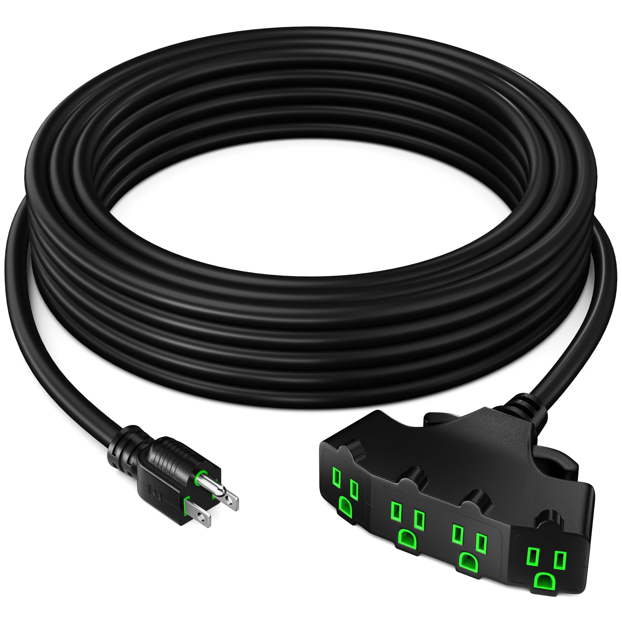 Maximm 12/3 Extension Cord 15 Feet, 12AWG, Black, ETL Listed, 3 Prong Plug 4-Outlet SJTW Heavy Duty Indoor, Weather Resistant - Power Cord for