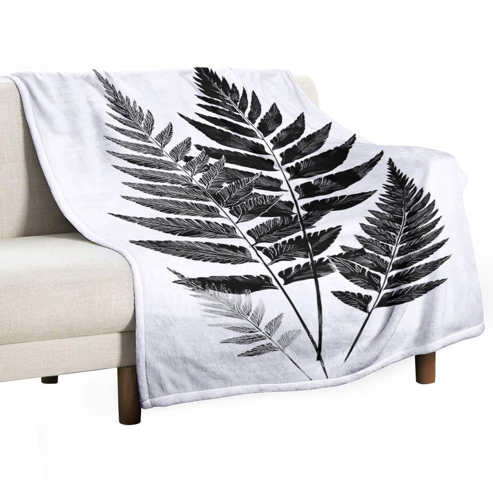 Couverture anti-boulochage plaid feuilles de fougère lit salon canapé