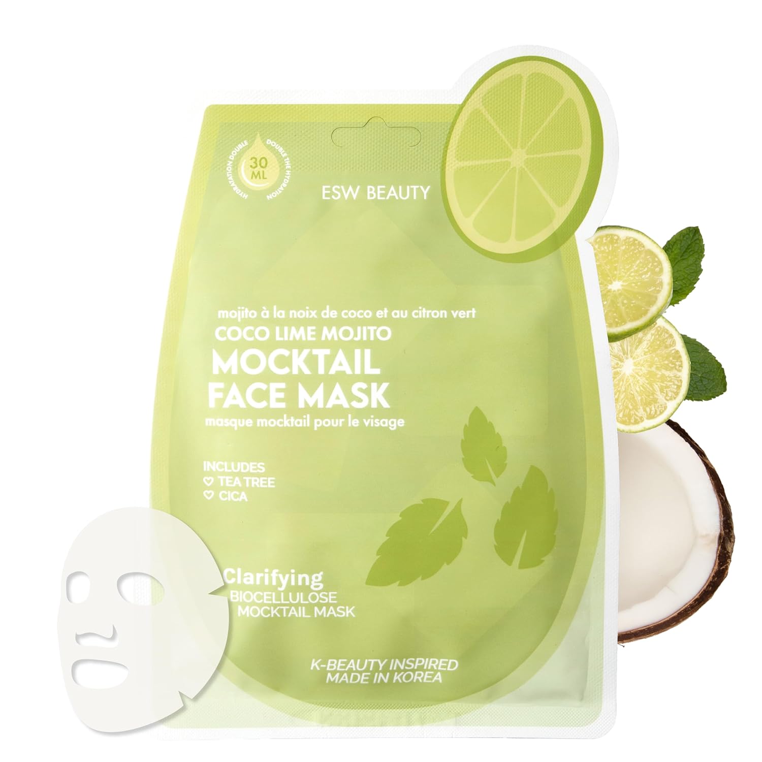 ESW Beauty Coco Lime Mojito Clarifying Face Mask – Hydrating, Revitalizing, Vegan Face Mask with Coconut Water, Lime & Tea Tree for Radiant Skin