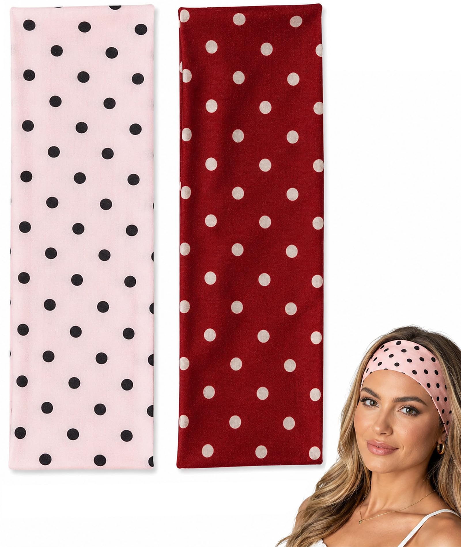 2 PCS Bandanas for Women, Stretchy Wide Headband for Active Women, Wine Red and Pink, Hair Bands for Sports Yoga, Comfortable Bandana for Women Headband Collection-image-24