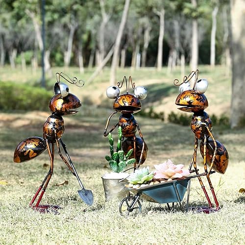 Miniatura 5 de Tooarts Escultura de Hormiga de Metal para Decoración de Jardín en Patio, Césped, Hogar, Estatua para Interior y Exterior con Cubo Desmontable