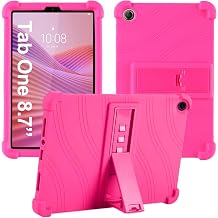 Caweet Case for Lenovo Tab One 8.7 Inch 2025, Heavy Duty Shockproof Full-Protection Adjustable Stand Silicone Cover, Pink