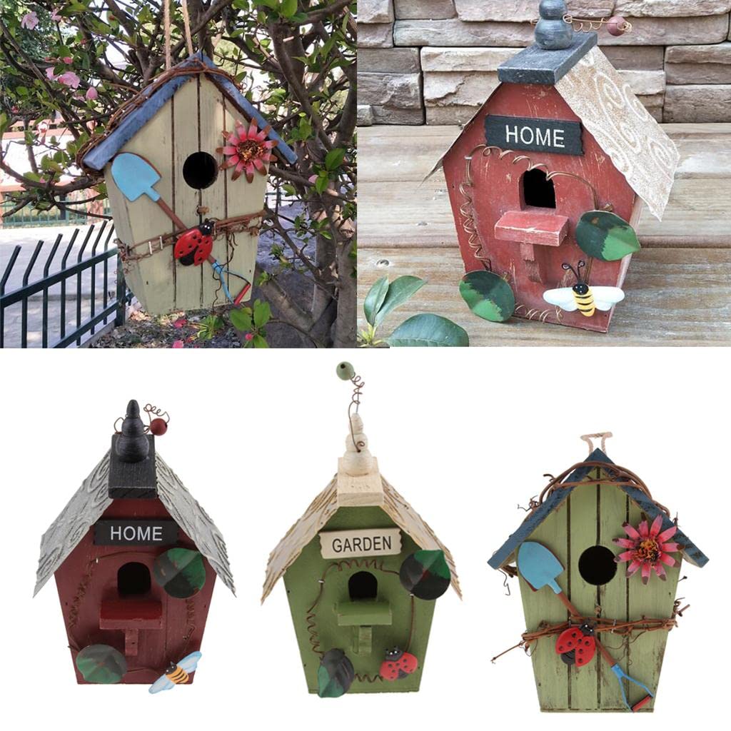 3 Casitas Rústicas de Madera para Pájaros, Casitas Colgantes Pequeñas para Exteriores, Casitas Decorativas para Jardín Y Patio para Gorriones, Colibrí
