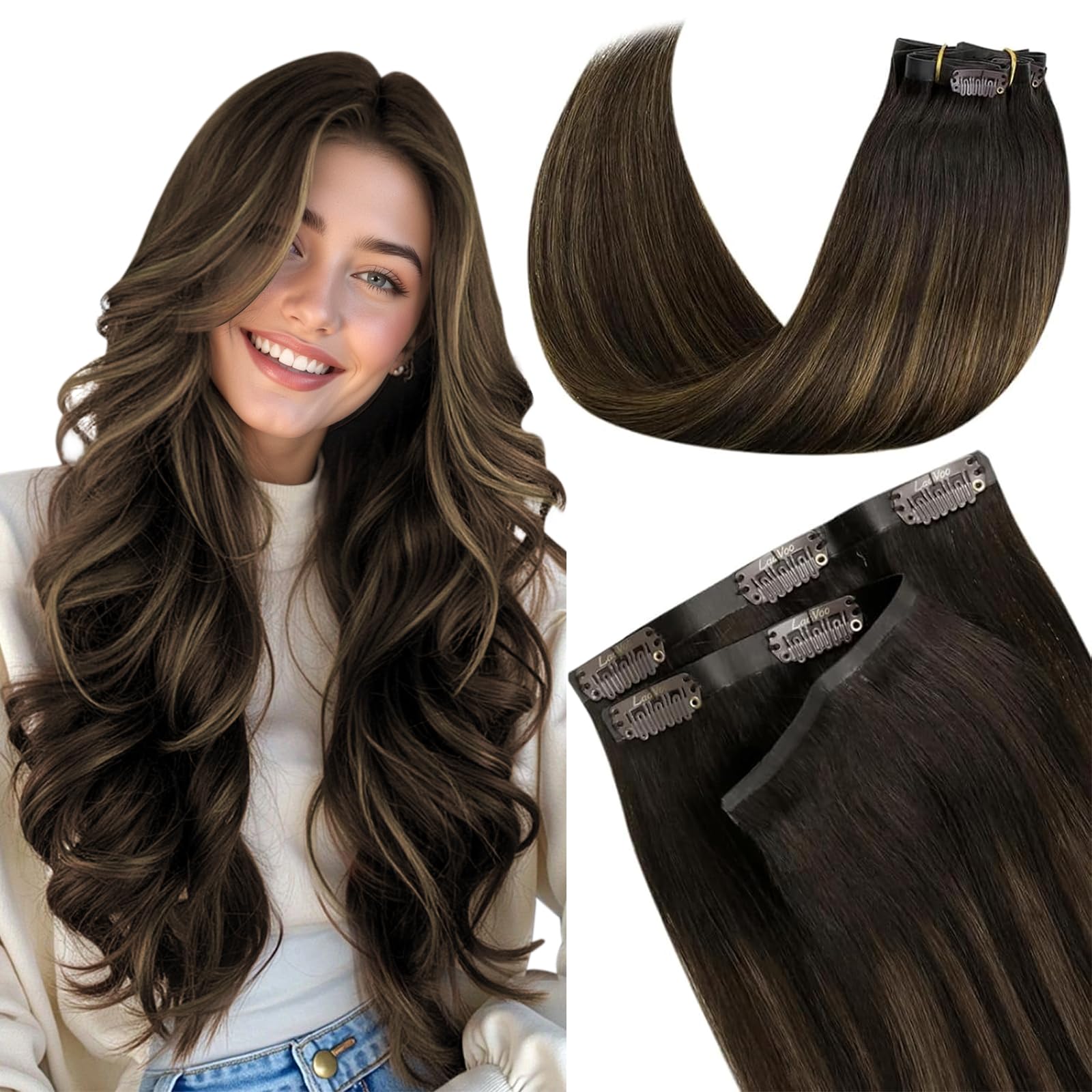 LaaVoo Extensions Echthaar Echt Haar Extension Clip Haarverlängerung Echthaar