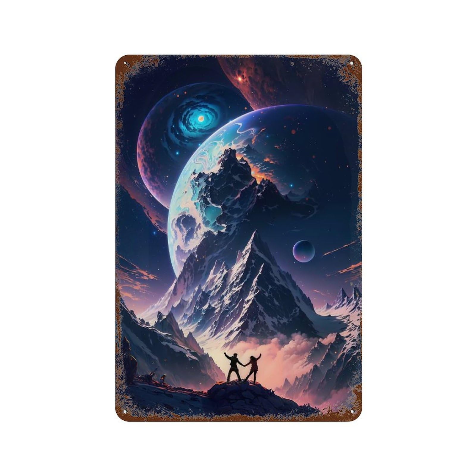 Everest Galactic Dance Aged Metal Wall Plaque 11.8"x7.9", for Basement, Hobby Room And Garage Decor, Rustic Home Decor