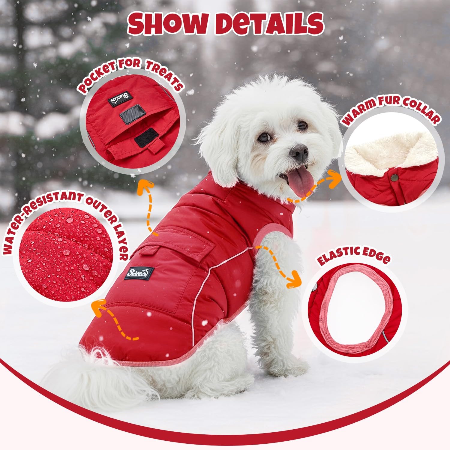 SlowTon Manteau d'hiver pour Chien - Veste de Neige pour Chien doublée en Polaire Chaude avec Bandes réfléchissantes et Poches, Gilet résistant à l'eau pour Temps Froid pour Petits et Moyens Chiens