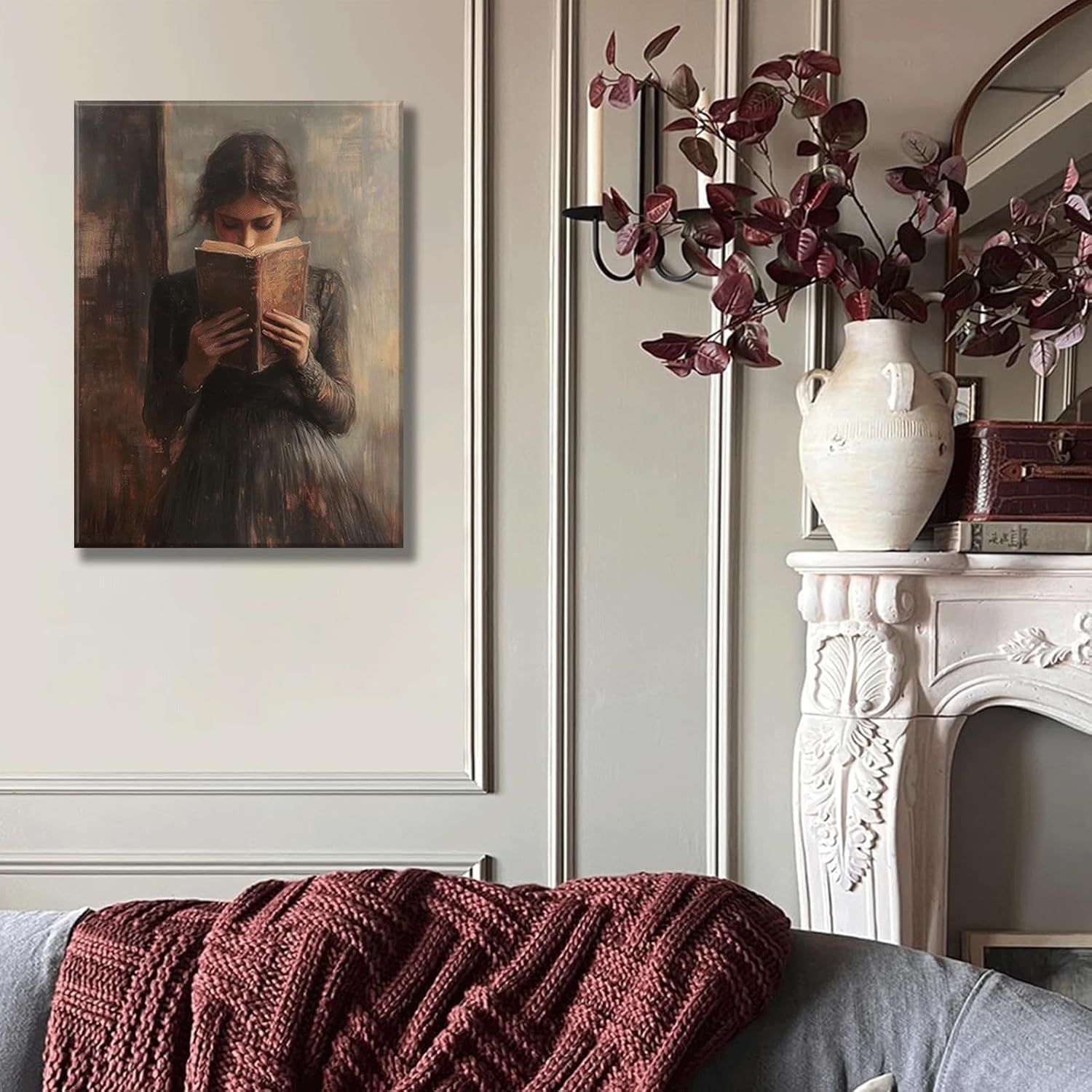 Victorian Feminine Reading Canvas Wall Art Dark Academia Wall Decor pictures Vintage Book Poster Prints Bookish Woman Portrait Painting Gothic Artwork for Girls Bedroom gallery decoration,12x16in - Image 7