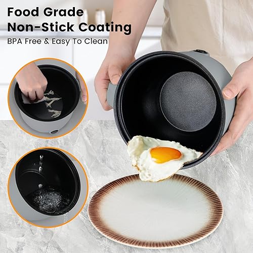 Miniatura 4 de Olla eléctrica caliente con vaporizador, cocina rápida de ramen, mini olla eléctrica de autocalentamiento portátil de 1.8L para cocinar fideos,