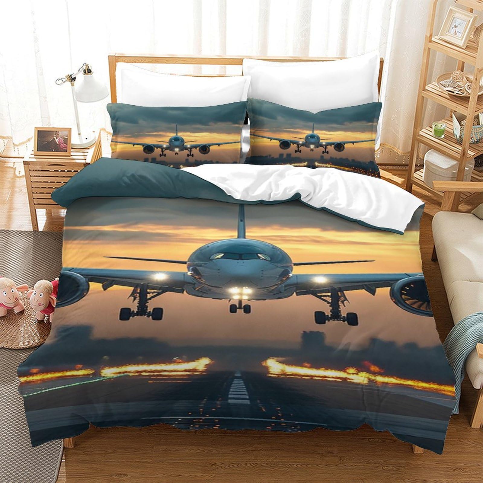 Parure de lit avion de passagers 3D le cadeau idéal pour chambre de garçon single