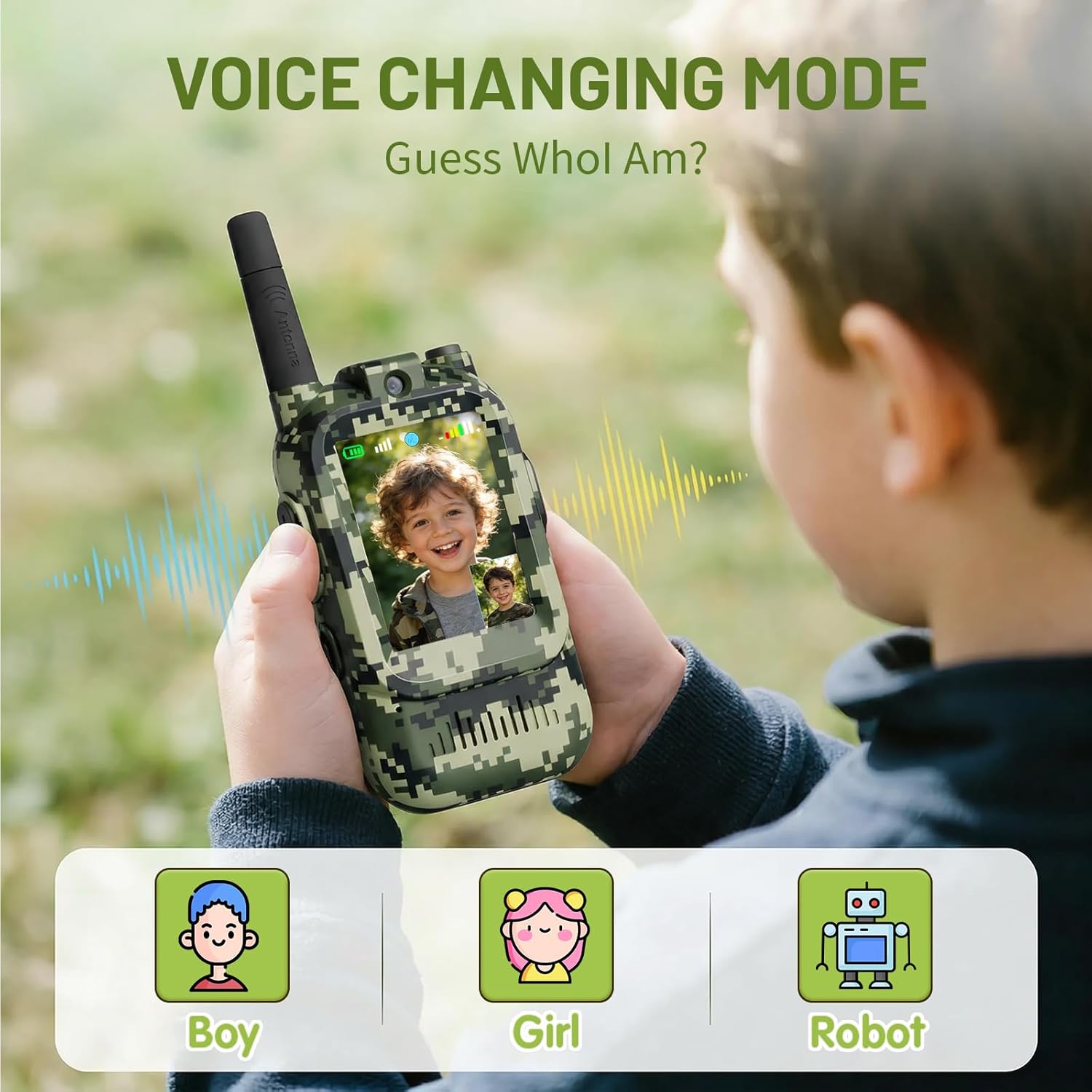 Video Walkie Talkies for Kids, 2 Pack Camo 2 Way Radio Toys for 3-12 Year Old Boys, Long Range Handheld Walkie Talkie for Outdoor Adventure Camping Hiking, Best Birthday Gifts