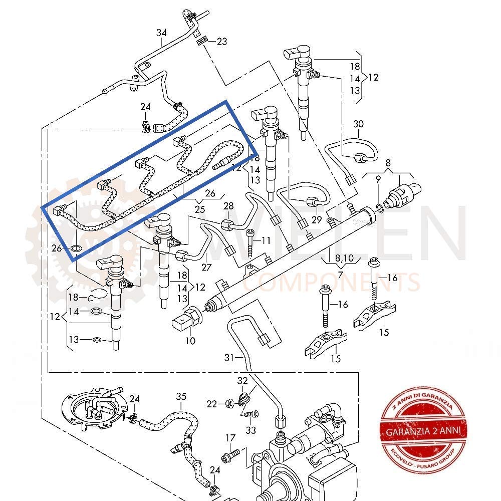 TUBO RITORNO COMPATIBILE CON INIETTORI LINEA CARBURANTE VW BEETLE CADDY GOLF JETTA PASSAT POLO TOURAN 1.6 TDI 03L130235AF