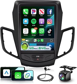 4G+64G Car Radio for Ford Fiesta 2009-2016 Android Car Stereo Upgrade with DSP Wireless Carplay/Android Auto, 9.7" HD IPS Touch Screen Radio Bluetooth 5.0 GPS WiFi FM/RDS SWC Backup Camera