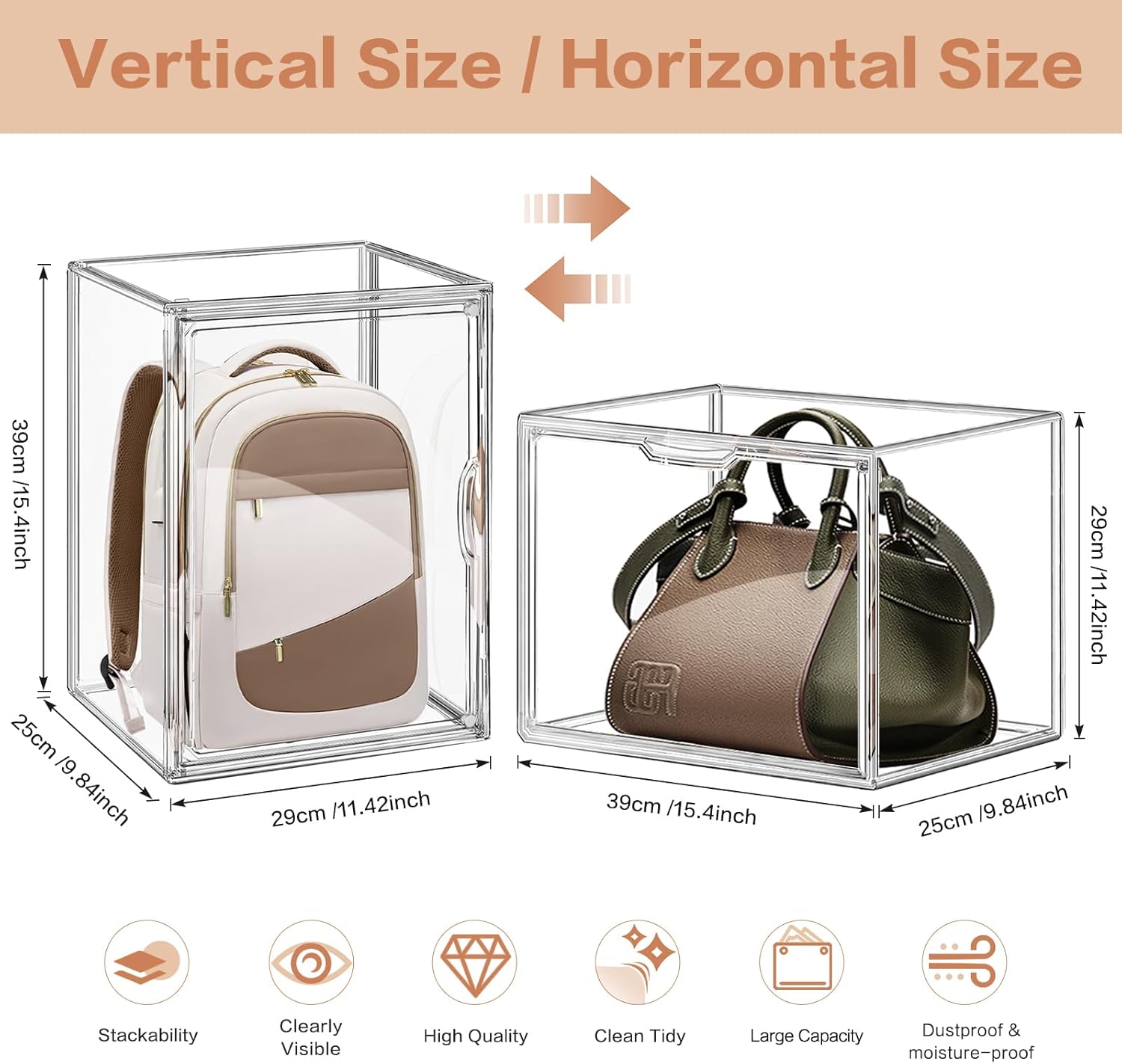 3 Packs Clear Handbag Storage Organizer for Closet, Acrylic Display Case for Purse Handbag, Stackable Purse Organizer Storage Box with Magnetic Lids for Wallet Book Collectibles - Image 2