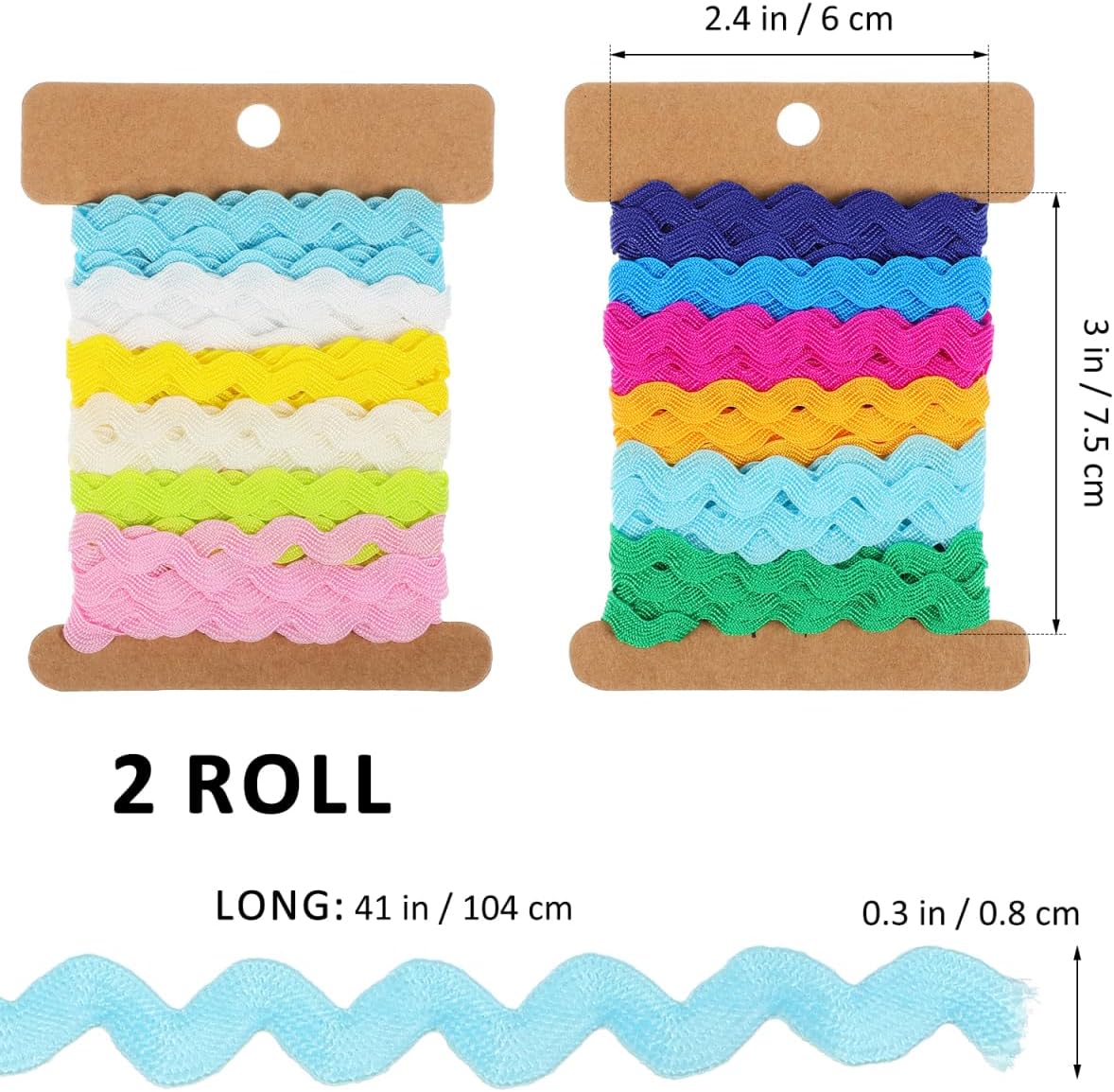 Exceart 2 RIC rac Ribbon Roll 8mm Rick Rack Trim Braid Woven Trim Ribbon Tape for Sewing Wrapping Crafting Wedding Baby Shower Party Sewing Rick Rack Decoration RIC rac (6 Yards)