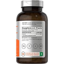 Horbach Vitamin E 1000 IU Softgel Capsules | 200 Count | Non-GMO, Gluten Free, Preservative Free | Vitamin E Oil