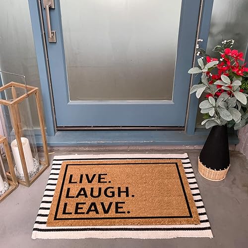 Miniatura 2 de Divertido tapete de coco – Live Laugh Leave Welcome Front Porch Decor – Tapete de goma antideslizante de fibra de coco para exteriores, 23.6 x 15.7