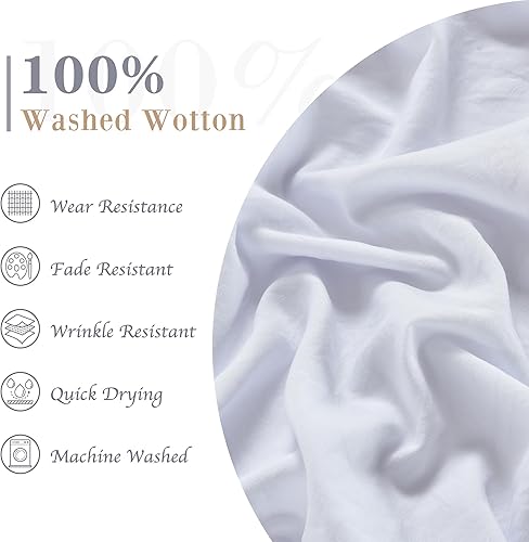 Miniatura 2 de Tyfitb Juego de funda de edredón 100% algodón lavado, 2 piezas de textura de lino suave, cómodo, transpirable, con cierre de botón y flecos con