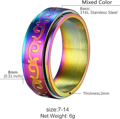 Miniatura 5 de Supcare Anillos de acero inoxidable para hombres y mujeres anillos de banda giratorios vikingos celtas sol y lunas arenados tamaño 7-14 con caja de