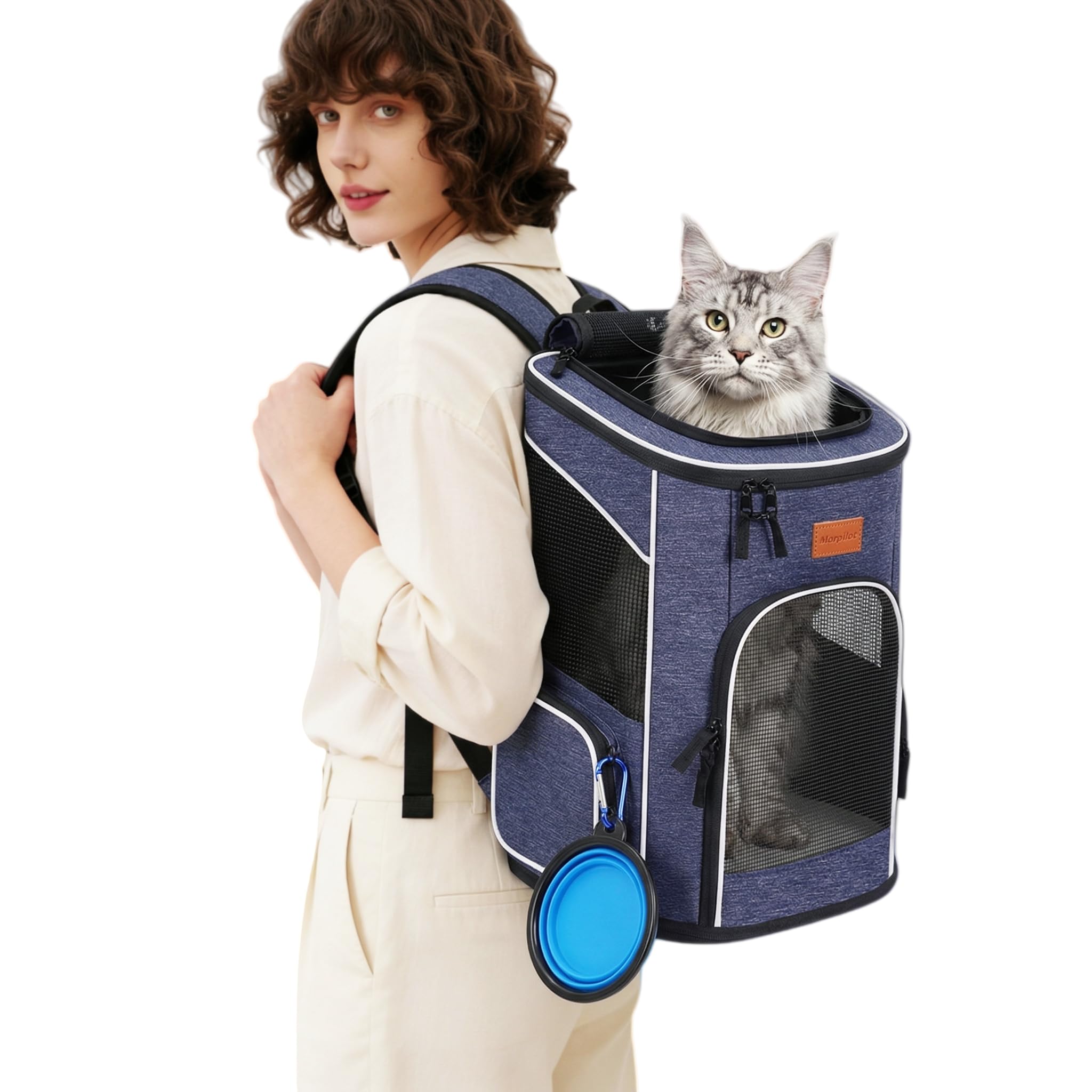 Sac à dos transport chat et petit chien sac respirant pliable chiot avec bol
