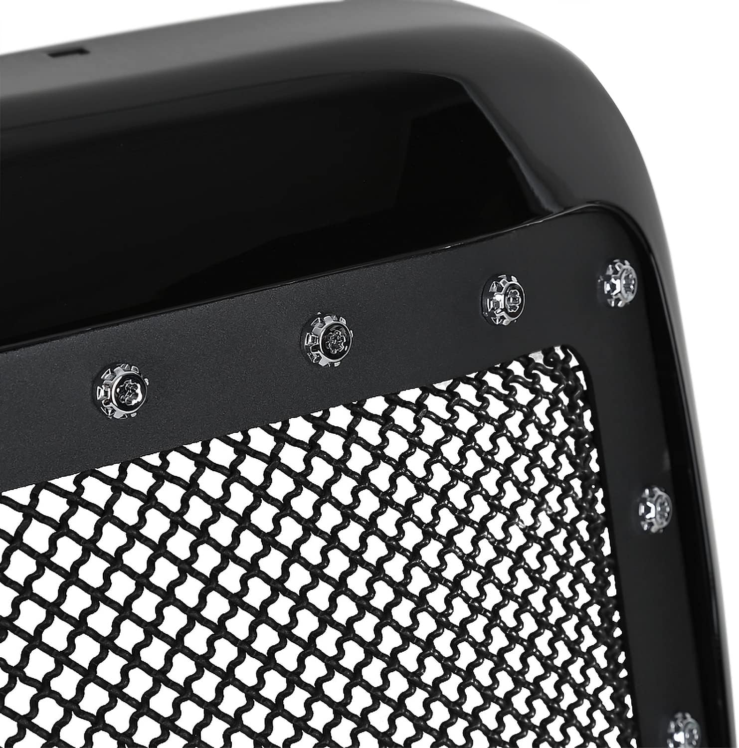 Spec-D Tuning Glossy Black Stainless Steel Rivet Mesh Front Hood Grille Compatible with 1999-2004 Ford F250 F350 F450 Super Duty 2000-2004 Excursion