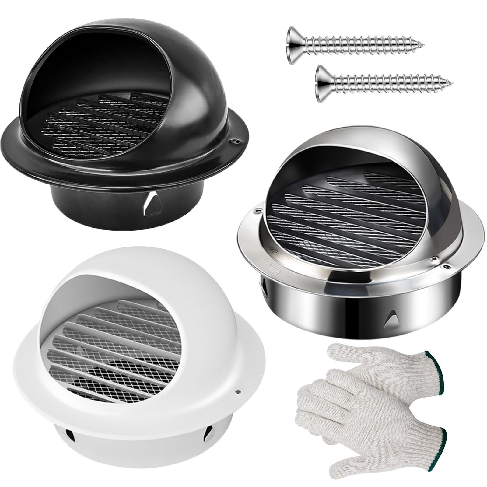 Wall Ventilation Outlet 50mm 100mm 150mm 200mm 90mm 304 Stainless Steel Round Vent Cover External Dryer Vent Cap for Kitchen Bathroom Bedroom with Screen(Silver,130MM-5.1IN)