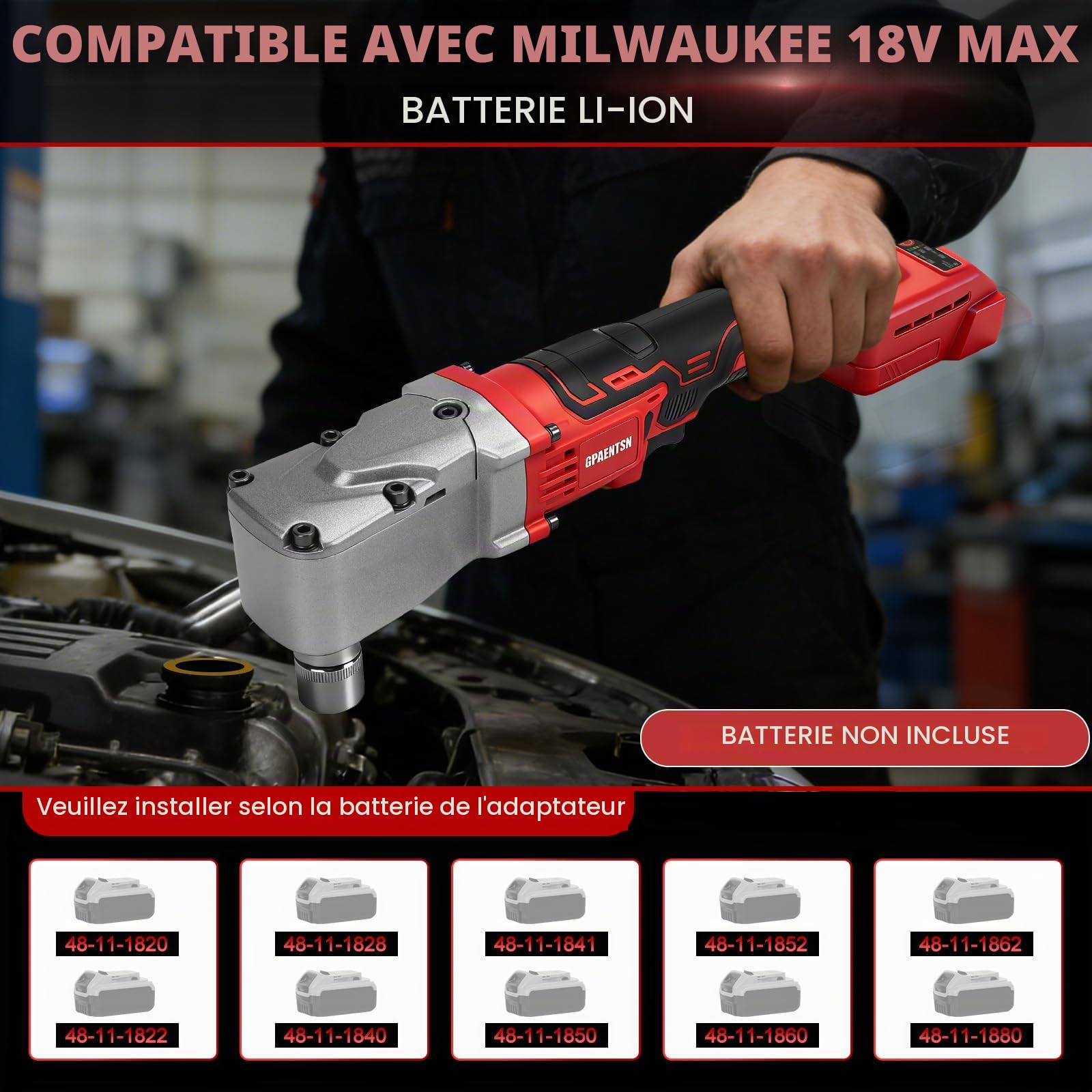 Clé à chocs électrique à angle droit compatible avec Milwaukee M18, 1,27 cm 280 Nm, tournevis à cliquet sans fil à couple élevé avec vitesse variable (batterie non incluse)