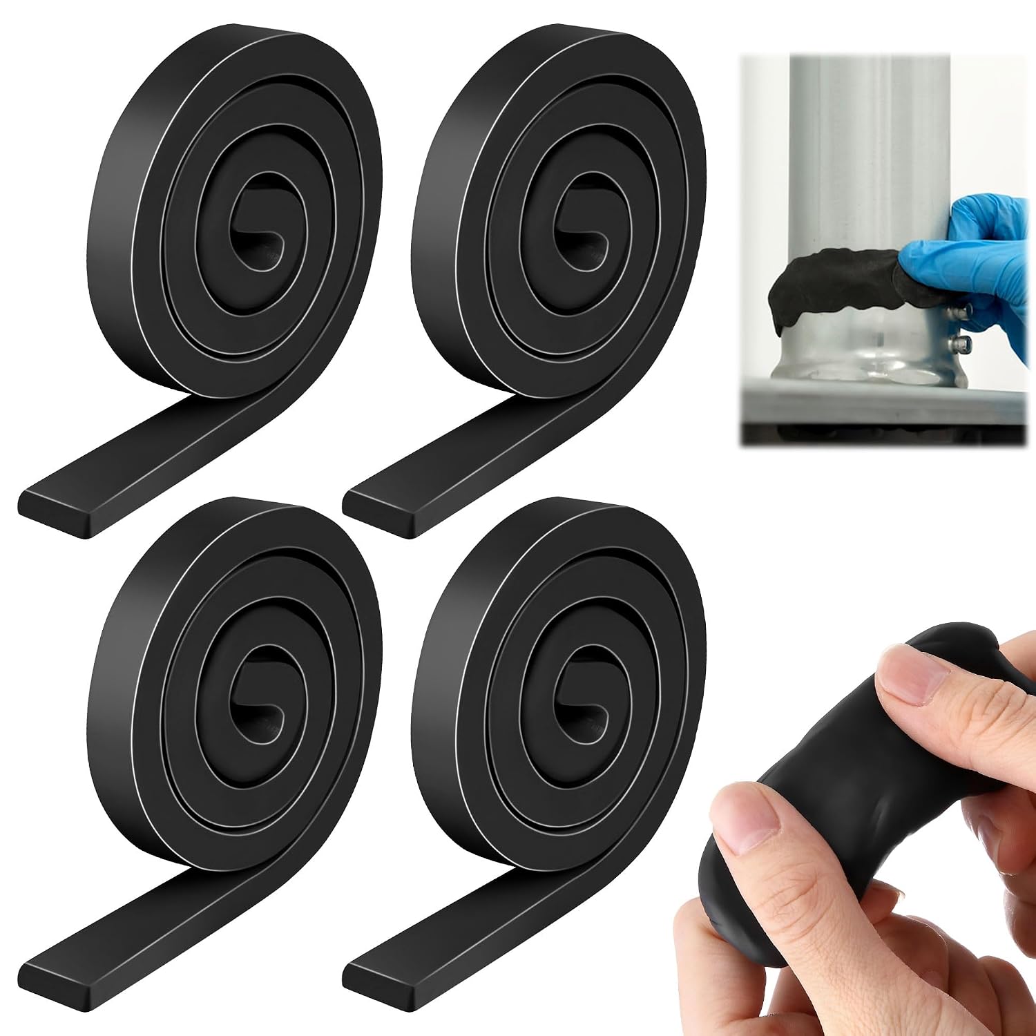 Moldable Silicone Putty Plumbers Duct Sealant Seal Clay, Black, 2 Pack