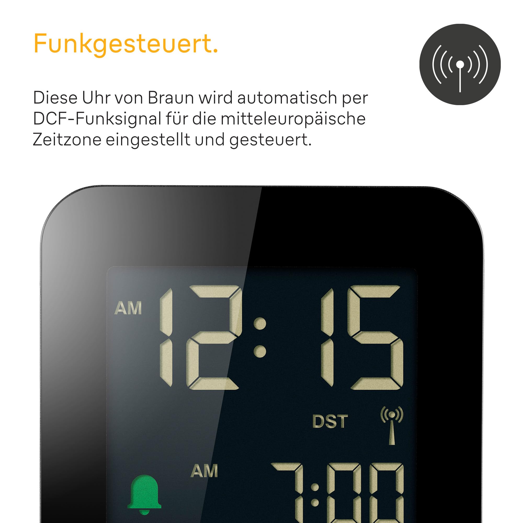 Braun Réveil de Voyage numérique radiocommandé pour Le Fuseau horaire de l’Europe Centrale (DCF) avec Fonction Snooze, Taille compacte, réglage Rapide, bip de l’Alarme en Crescendo, Noir, BC08B-DCF