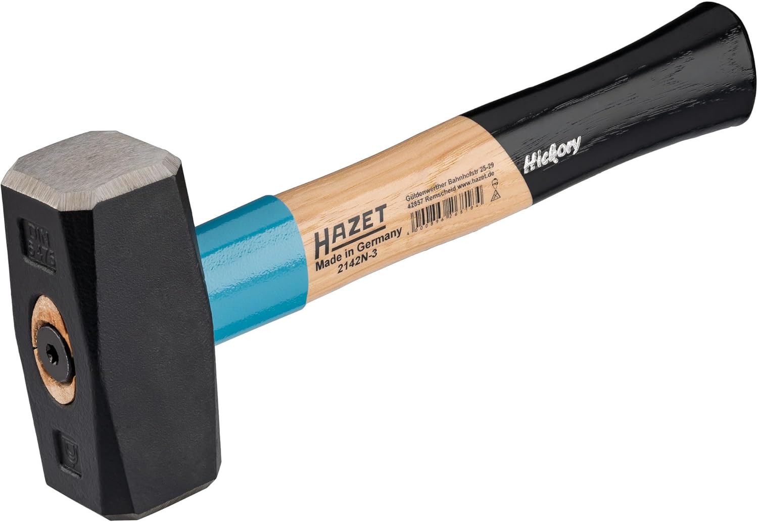 HAZET Hammer 2142N-3, Length: 280 mm, 1500 g Hammer Head, Vibration-Absorbing Hickory Handle, High-Alloy Quality Steel for Long Service Life