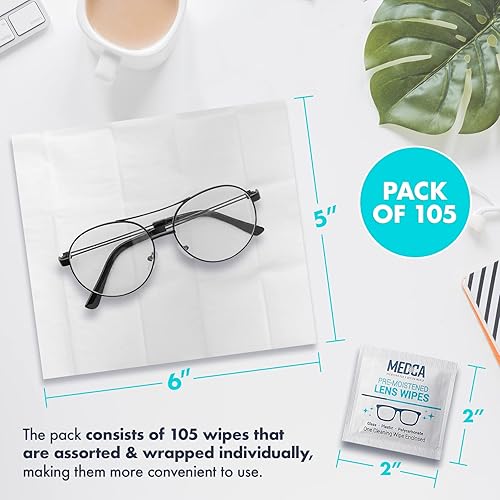 Miniatura 6 de Toallitas de limpieza de lentes  Paquete de 100 paños de limpieza prehumedecidos y almohadillas limpiadoras de gafas envueltas individualmente para