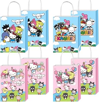 BNFUO 12pcs Kawaii and Friends Party Gift Bags with Handles,Kawaii Birthday Supplies for Cartoon and Friends Party Decorations