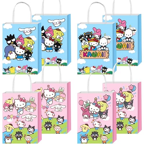 BNFUO 12pcs Kawaii and Friends Party Gift Bags with Handles,Kawaii Birthday Supplies for Cartoon and Friends Party Decorations