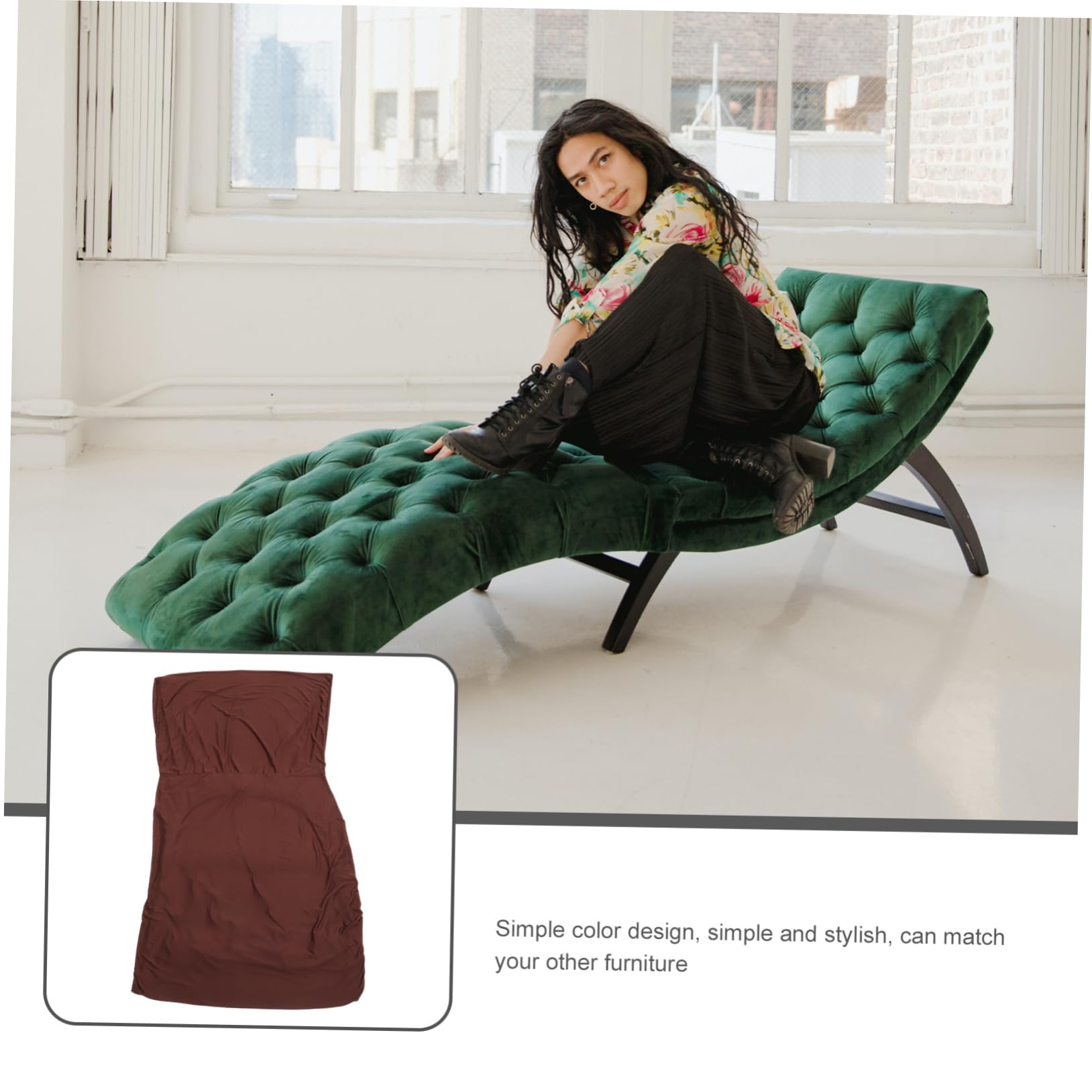 Funda para Chaise Longue Negra de Poliéster Elástica sin Brazos