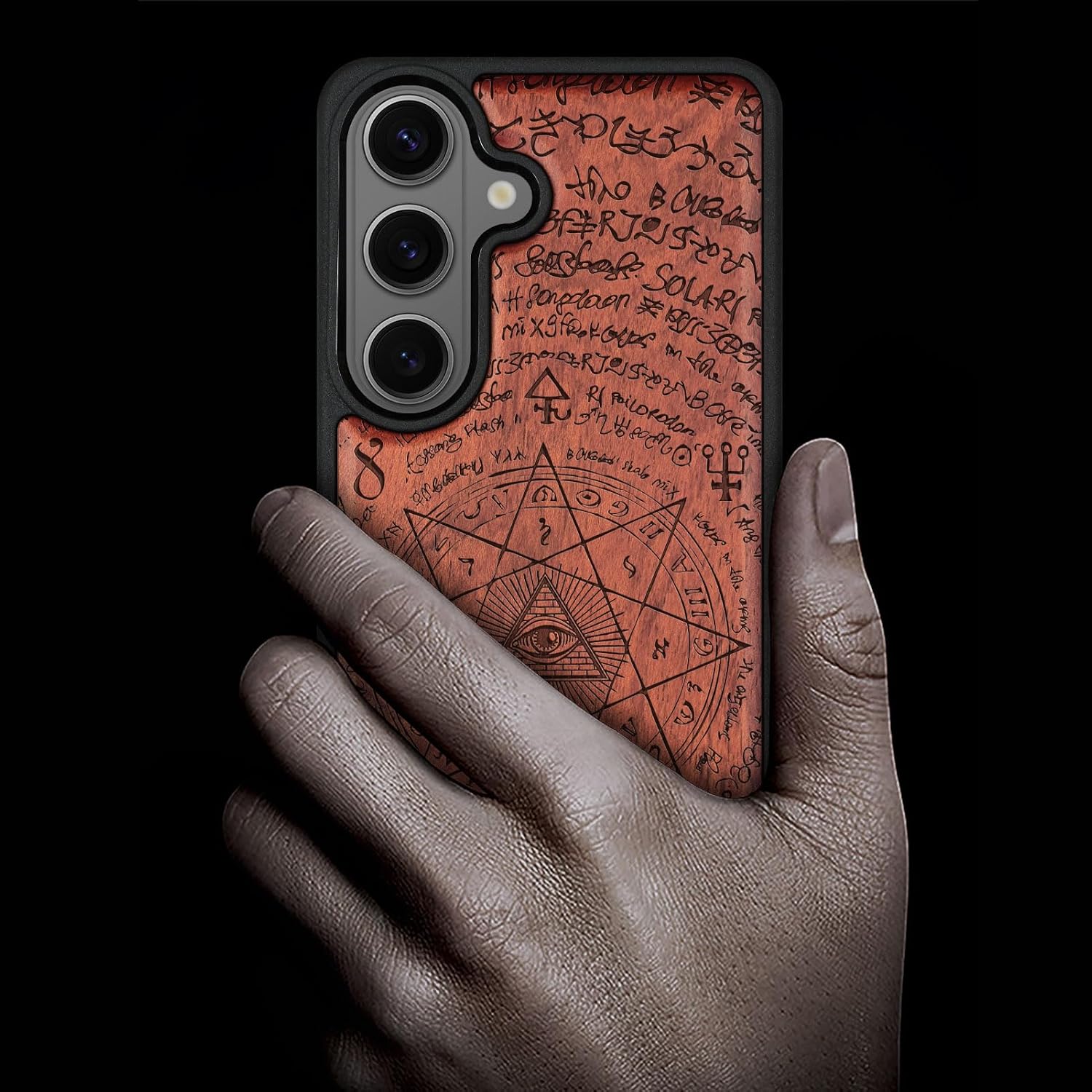 Carveit Magnetic Wooden Case for Galaxy S26+ Samsung S26 Plus Case, TPU Shockproof Cover & Wood Engraved, Compatible with MagSafe Wireless Chargers (All-Seeing Eye) Rosy