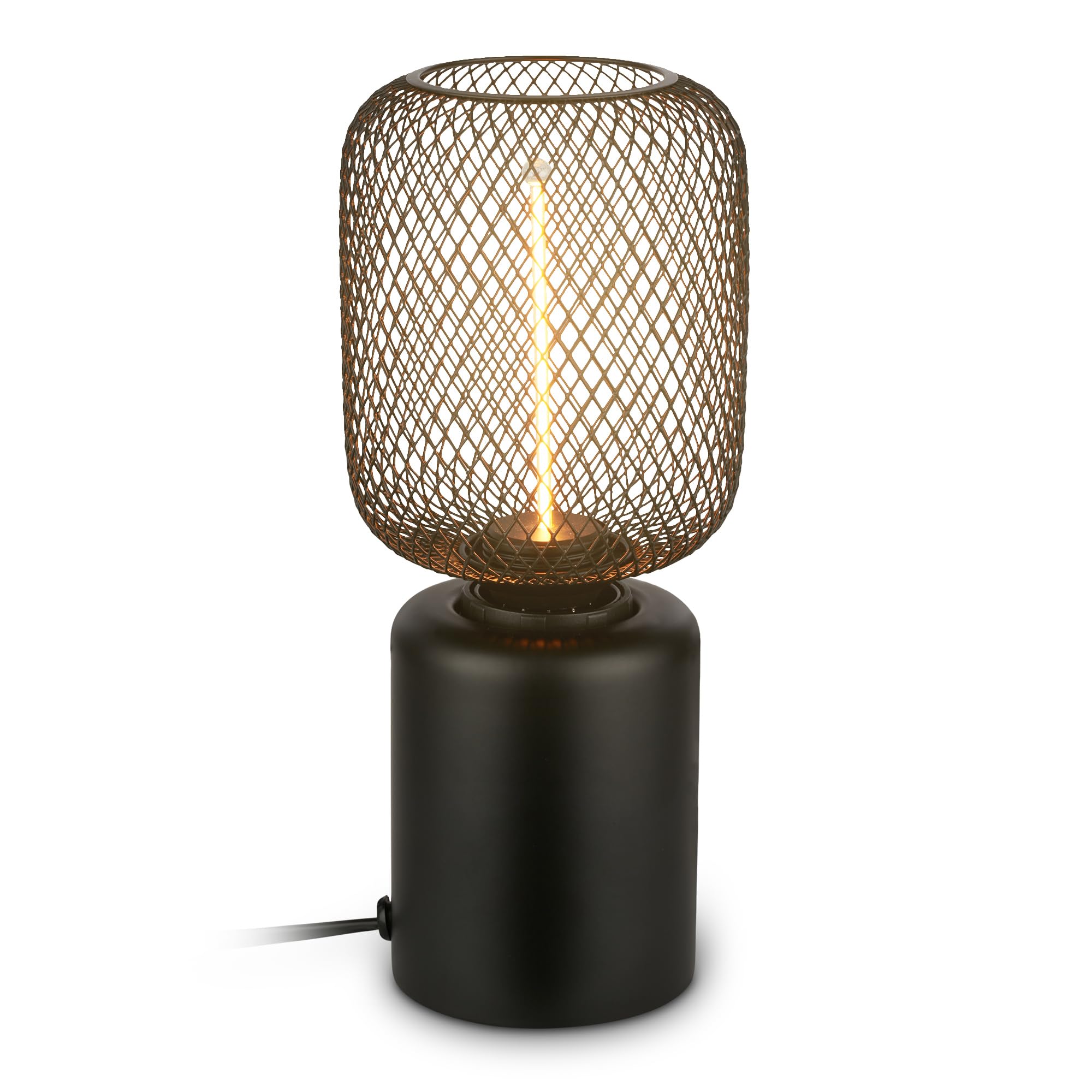 BRILONER - Lampa stołowa z drucianą siatką, przełącznik kablowy, gniazdo E27, lampka nocna, oświetlenie dekoracyjne do przedpokoju lub biura, lampka do czytania, 10x25 cm, czarny