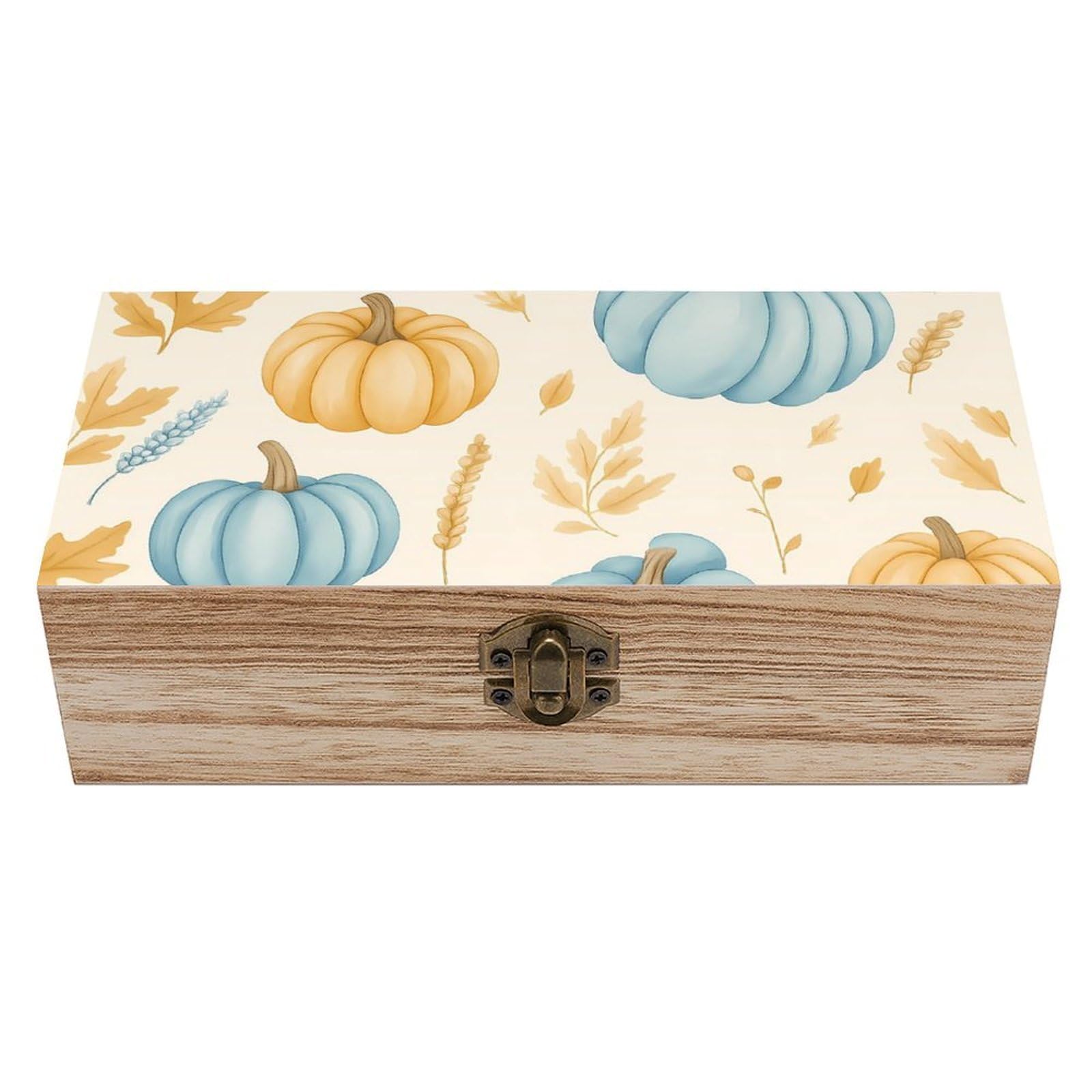 HLBSDM Autumn Harvest Pumpkin & Wheat Retro Wooden Storage Box Jewelry Art Gift Boxs Decorative Keepsake Boxes