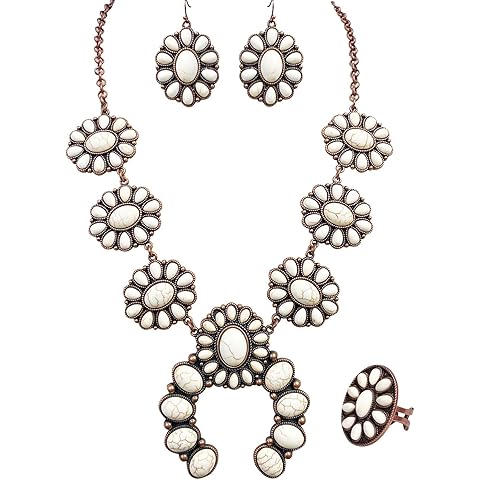 TOPACC Western Jewelry for Women White Turquoise Cowgirl Necklace with Boho Earings Set