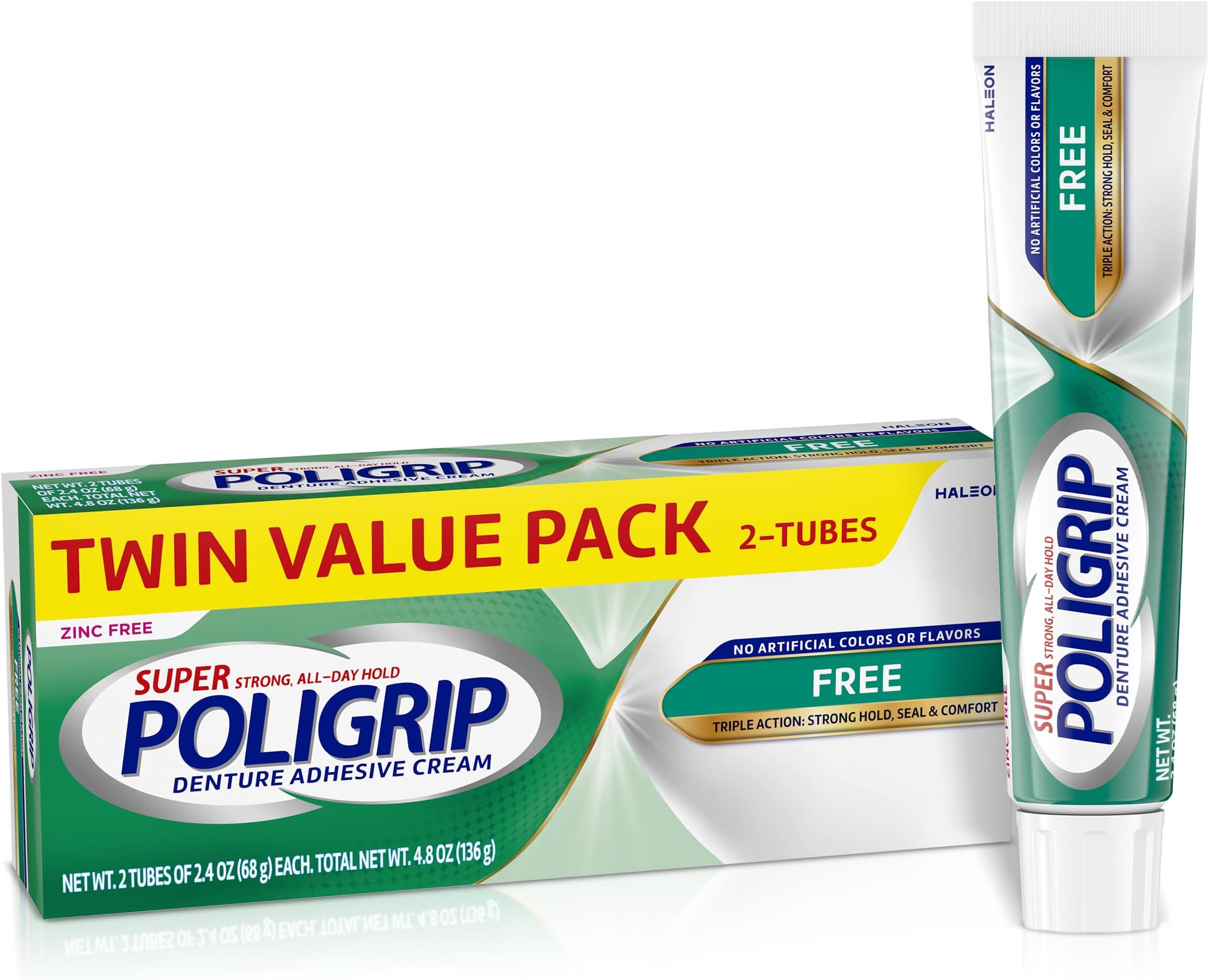 Original Formula Zinc Free Denture Adhesive Cream, 2. 4 Ounce (Pack Of 2)