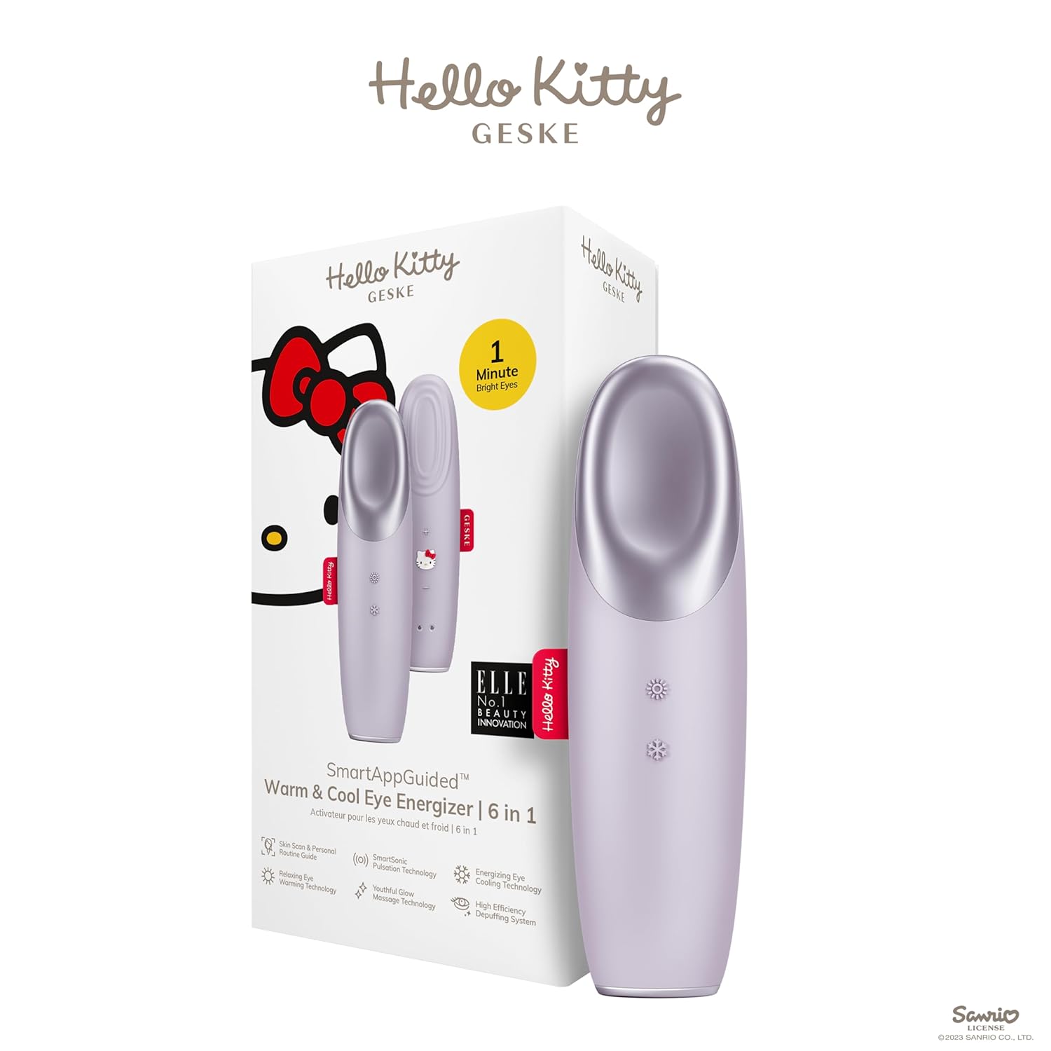 GESKE & Hello Kitty SmartAppGuided™ Warm & Cool Eye Energizer | 6 in 1 | Heated Eye Massager | Combat Dark Circles & Under-Eye Bags | Revive Droopy Eyelids | Anti-Stress & Relaxation | Sonic Massaging