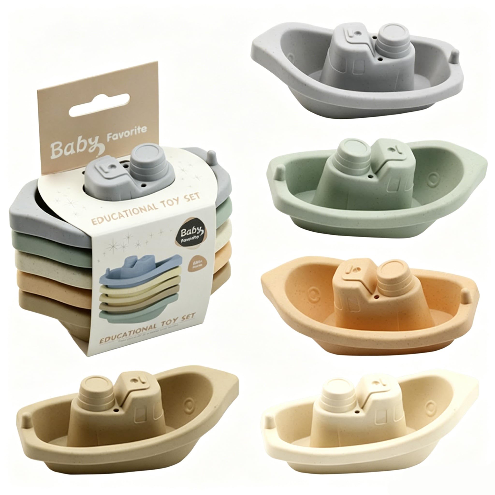 ​Bath Boats, Baby Bath Toys, Interactive Floating Ship Game, Durable Educational Water Toy for Bathtub, Pool, Beach, Indoor and Outdoor Play, 5-Piece Set