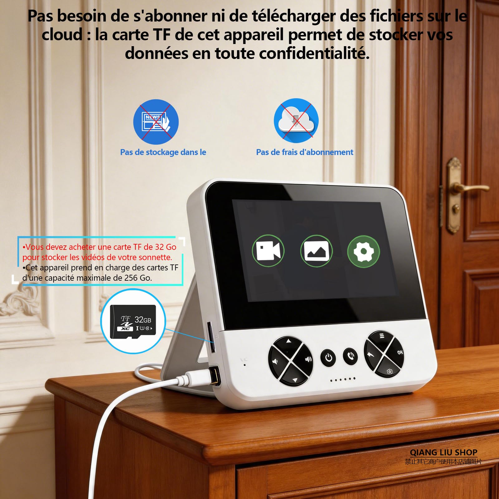 Écran de 4,3 pouces intelligente Sonnette sans Fil avec Caméra 1080P | Communication Bidirectionnelle,Vision Nocturne Infrarouge, Sans Application Ni Wi-Fi, IP65,Compatible avec les Cartes TF