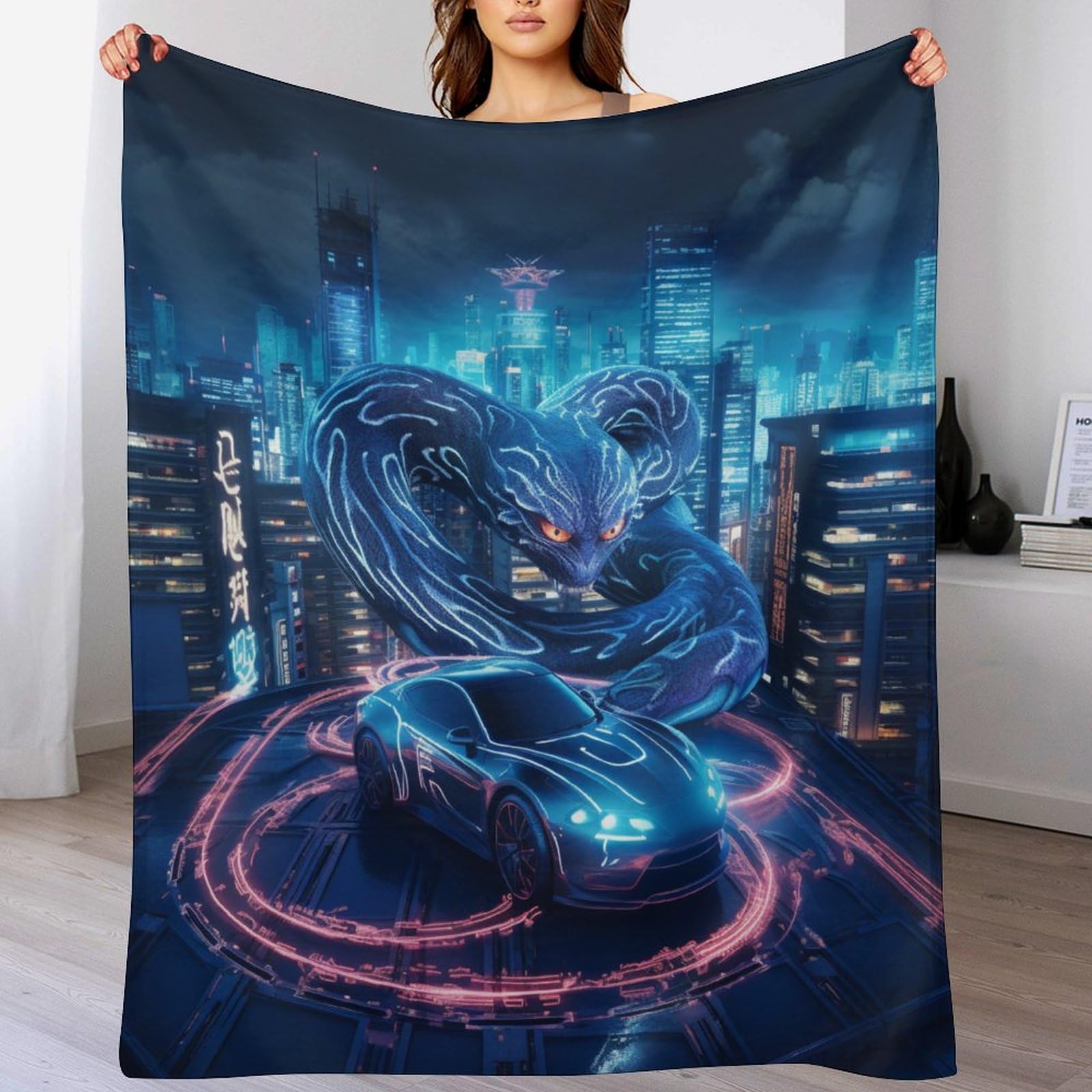 Couverture polaire neon serpent en flannel douce | Plaid lit et canapé 150x200