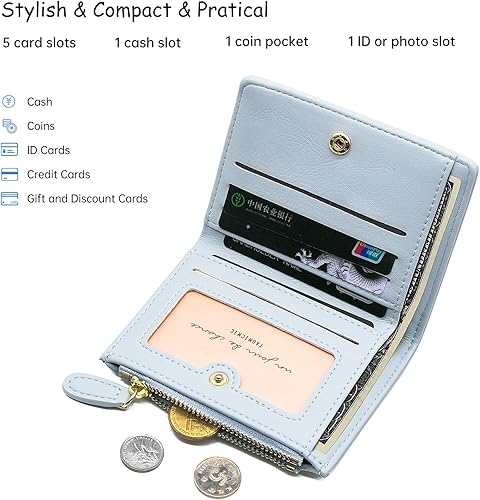 Miniatura 4 de LJCZKA Cartera pequeña para mujer, con bloqueo RFID, de piel sintética, tarjetero para niñas, monedero de flores, monedero en efectivo, cartera