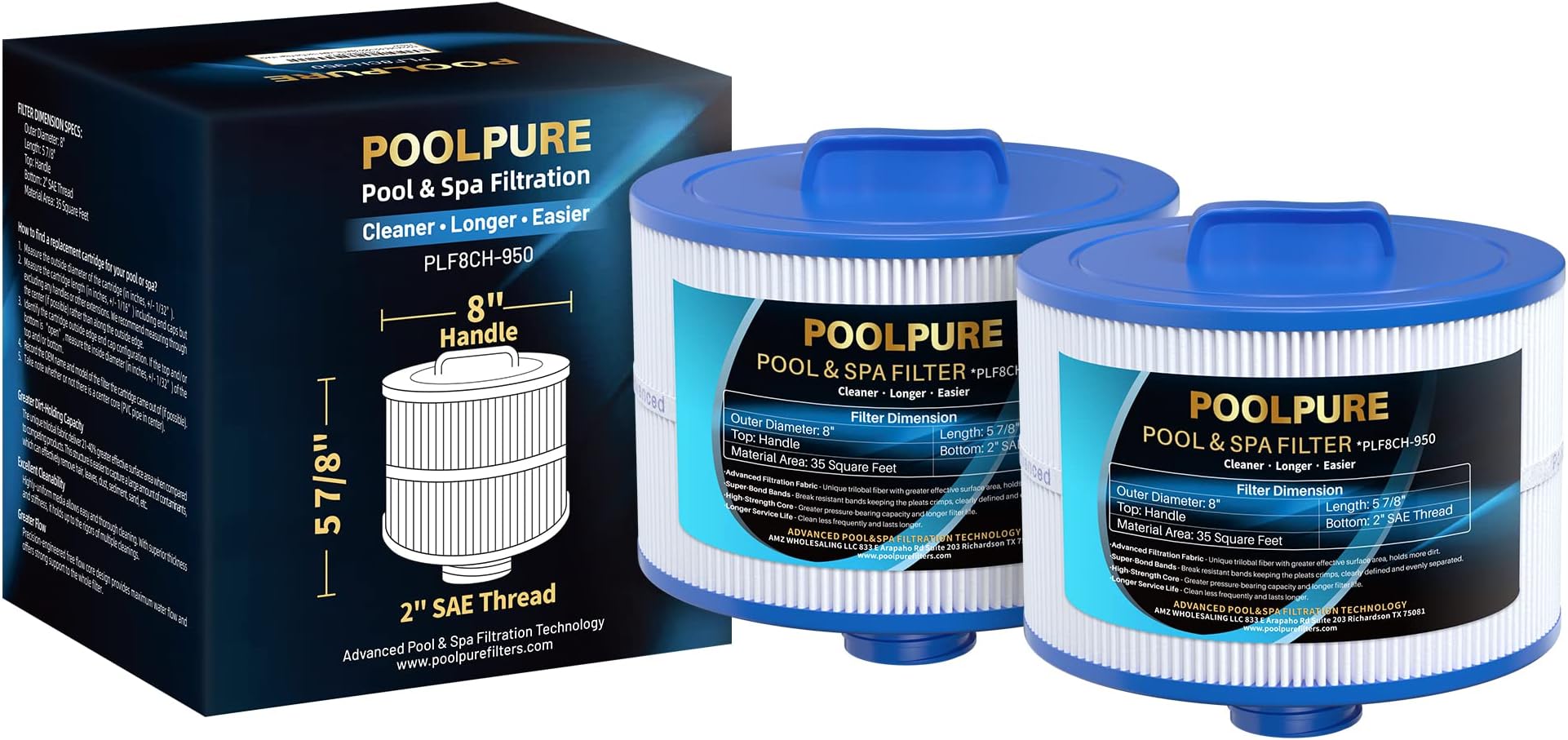 Sponsored Ad - POOLPURE 8CH-950 Replacement for 10-2785 Bullfrog Spa Filter, PBF35, PBF50-F2S, Filbur FC-0536, Excel Filters XLS-834, Aladdin 15052, Baleen AK-90311, 2" SAE Thread Bull Frog Spa Filter, 2PACK