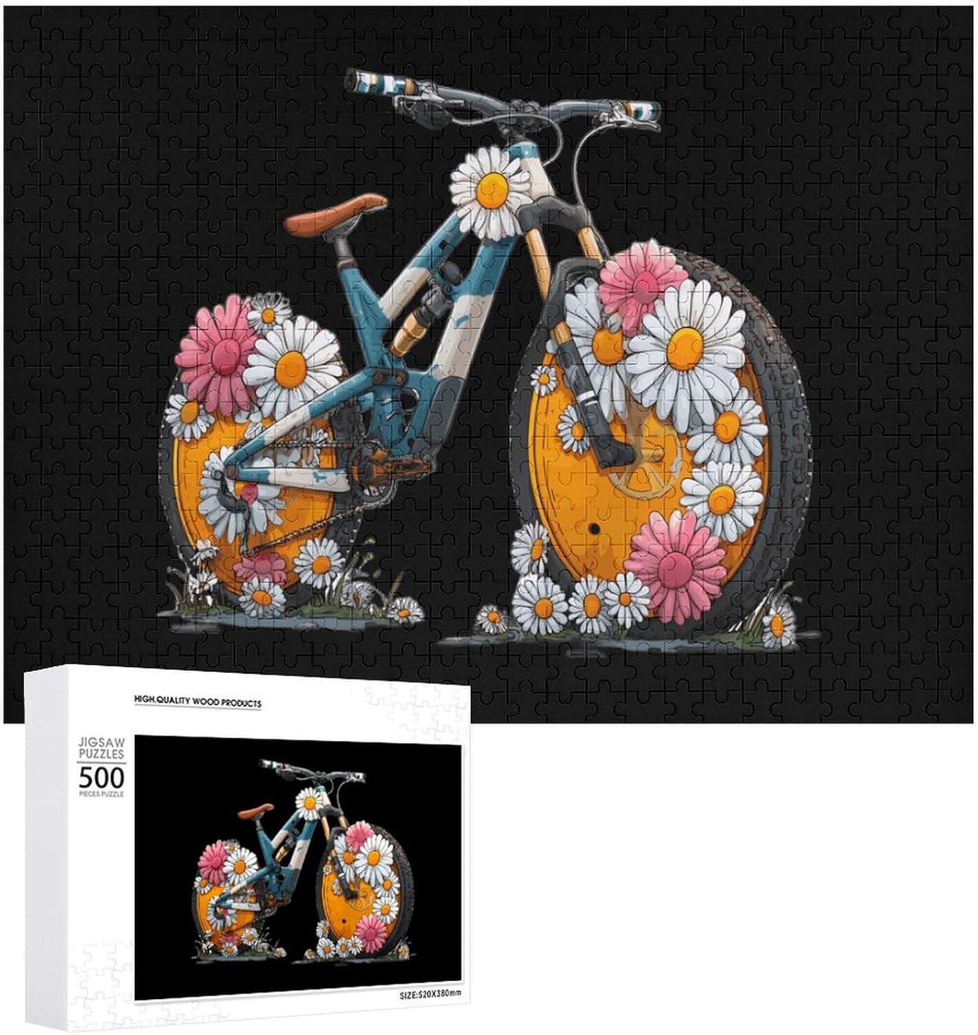 Bicycle and Floral Puzzles for Adults 500 PCS Wooden Jigsaw Puzzle Wall Decor Christmas