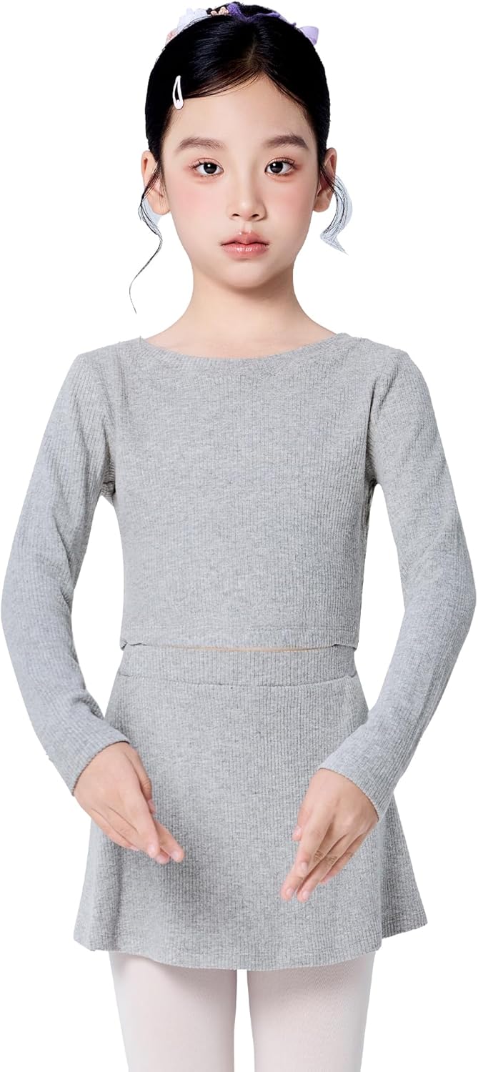 Twirbalux Girls Ballet Sweater, Ribbed Long Sleeve Girls Dance Sweater with Thumb Hole Design (Skirt NOT Inclueded)