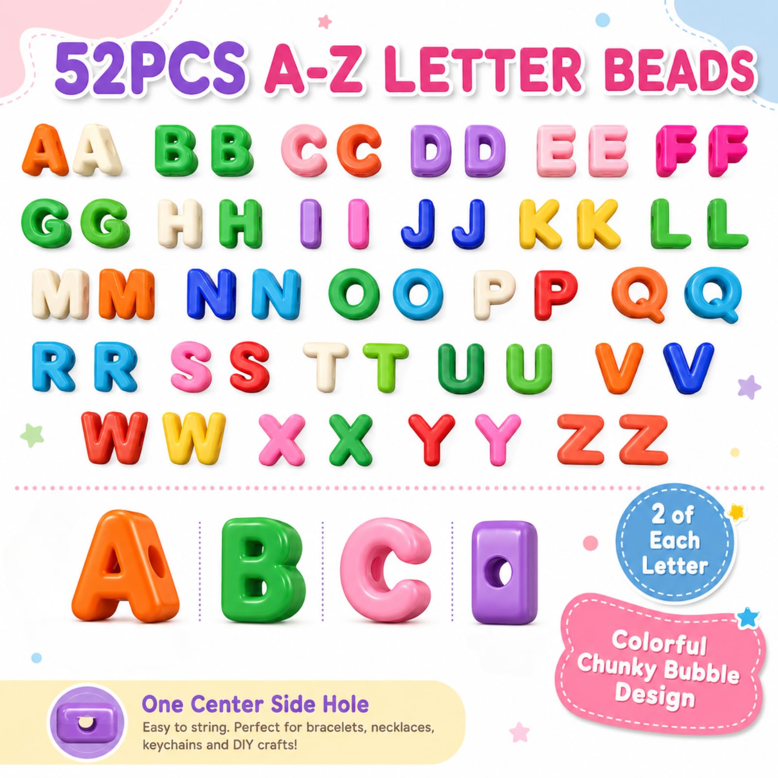 Amazon.co.jp: 大きな文字ビーズ、52個 20mm カラフル A-Z チャンキー