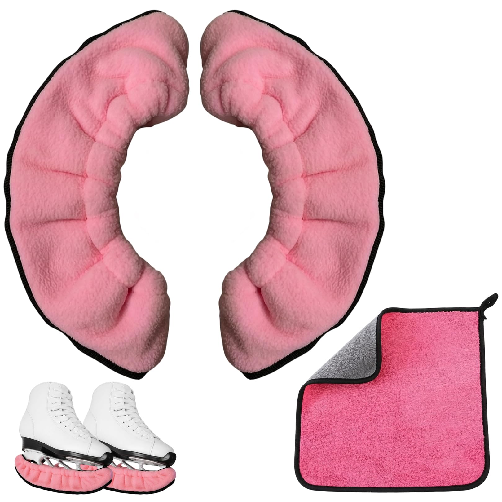 1Pair Ice Skate Blade Covers,Ice Skate Guards,Skate-Soakers,Comes With A Towel,Figure Skating Accessories,High Absorbency Prevents The Blade From Rusting,For Winter Hockey Skates,Figure Skates (Pink)